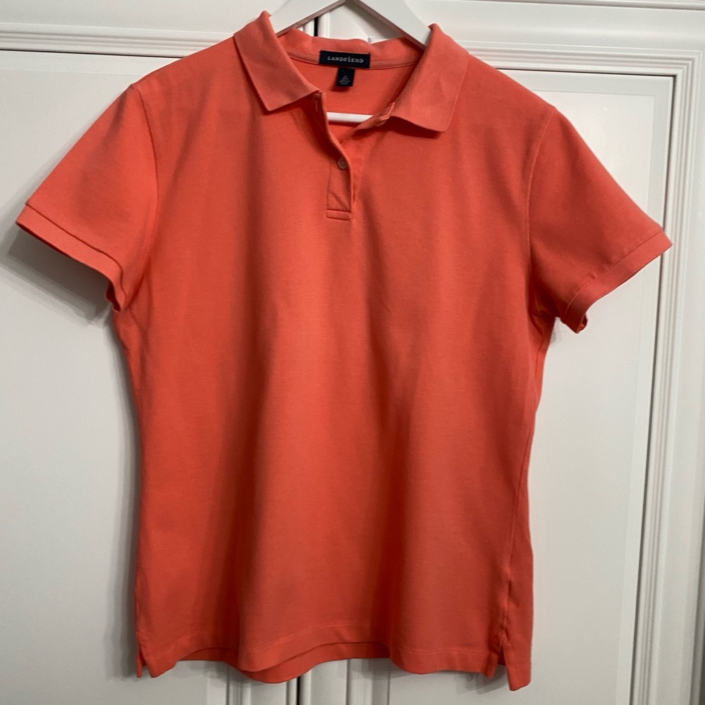 Lands’ End Women’s Size Medium 10-12 Orange Short Sleeve Polo Shirt Top Golf